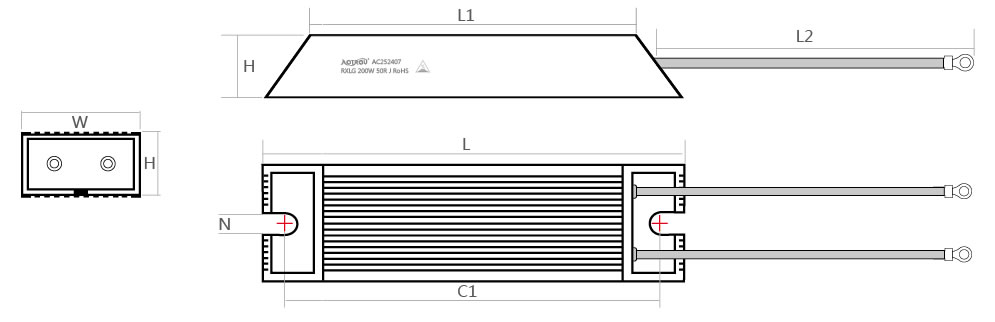 RXLG梯型铝壳电阻产品尺寸图 RXLG梯型铝壳电阻产品尺寸图