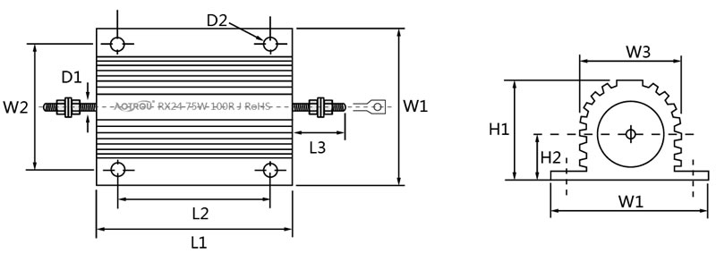 黄金铝壳电阻产品尺寸图 黄金铝壳电阻产品尺寸图