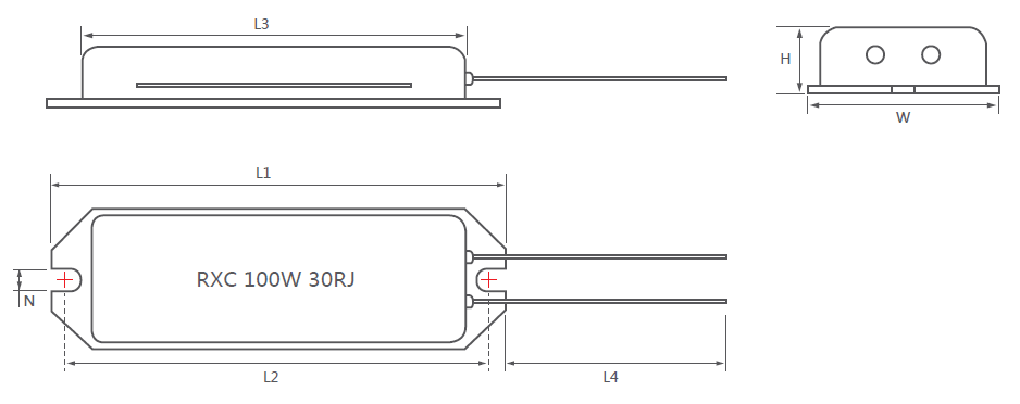 RXC船型铝壳电阻产品尺寸图 RXC船型铝壳电阻产品尺寸图