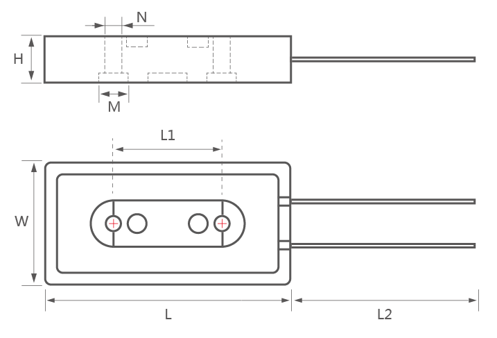 BKG方壳磁带电阻产品尺寸图 BKG方壳磁带电阻产品尺寸图